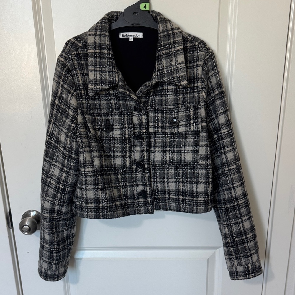 Reformation Peggy Women's Black Plaid Jacket